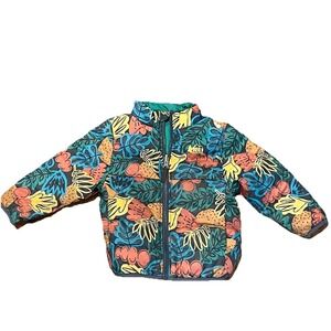 REI Co Op Reversible Down Puffer Coat Little Explorer Jacket Green Blue Size 2T